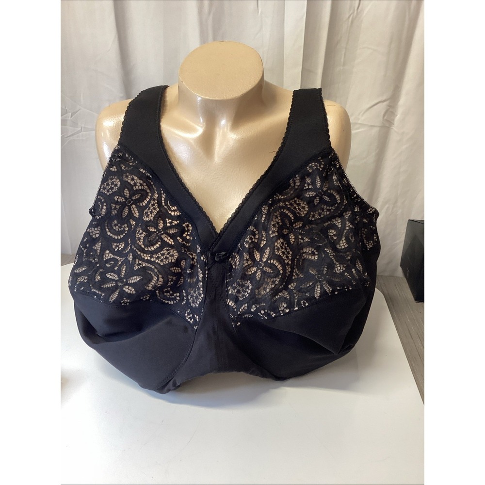 glamorise black wireless bra size 56 e style 1001 adjustable straps